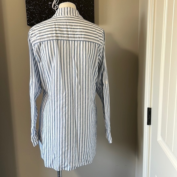Tommy Bahama Ticking Stripe Boyfriend Shirt Womens Button Front Sz M - Picture 8 of 9
